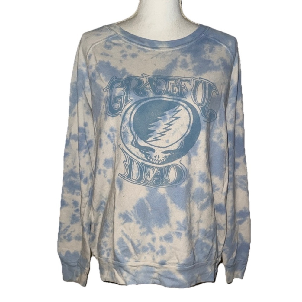 Junk Food Blue and White Tie-Dye Crewneck Sweatshirt Grateful Dead